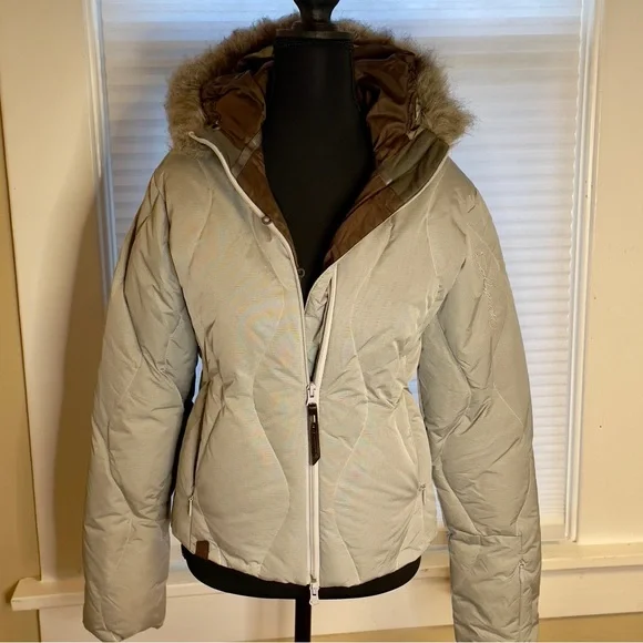 Salomon XS/P Women's Light Brown/grey fur Hooded Puffer Jacket, down - Picture 4 of 15